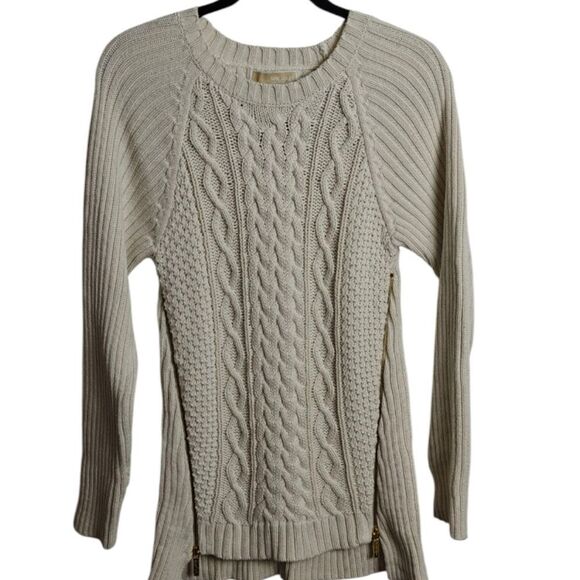 NWOT Michael Kors Ivory Cream Cable Knit Sweater with Gold Zippers Size L - Picture 4 of 9